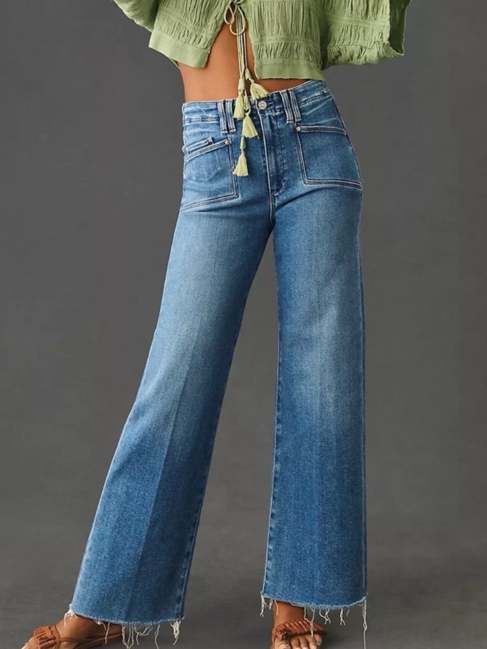 PAIGE Anessa High Rise Wide Leg Crop Jeans Size 28 Sunnie Distressed Boho Chic
